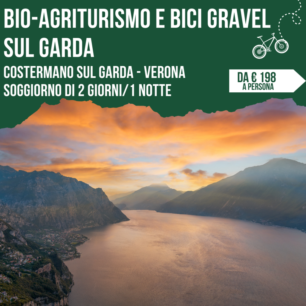 Locandina bio agriturismo e bici gravel a Costermano sul Garda